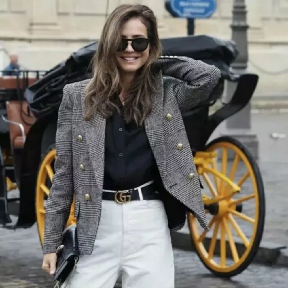 ZARA Double Breasted Houndstooth Blazer - Picture 11 of 12